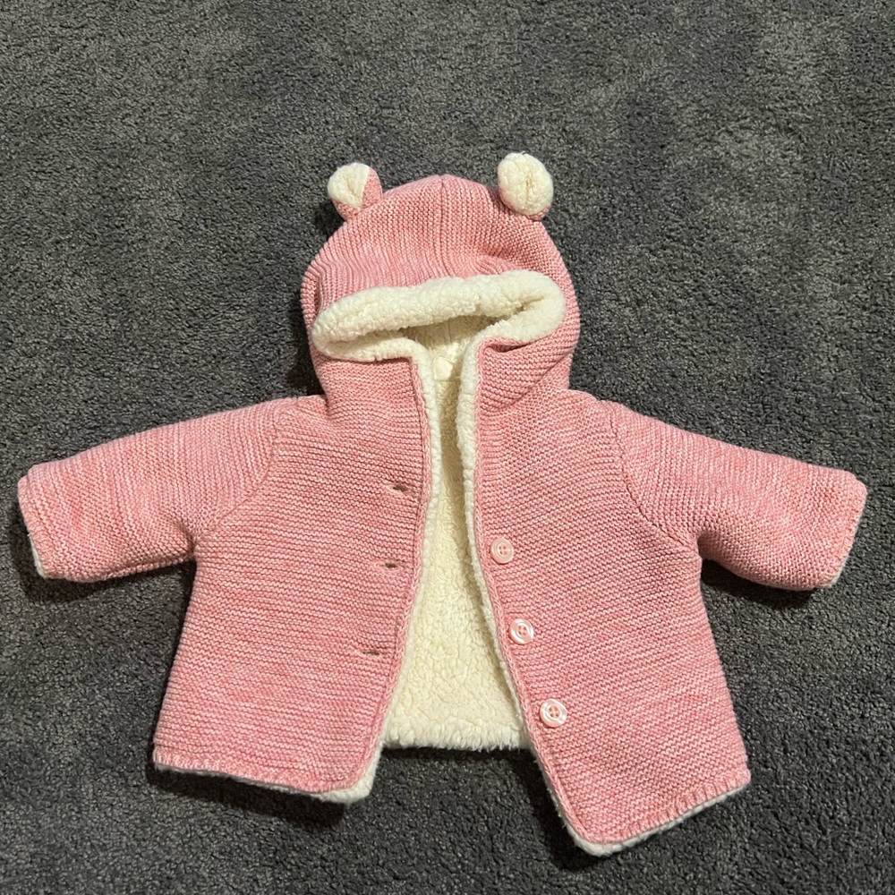 Baby Gap Sherpa Lined Pink Bear Sweater